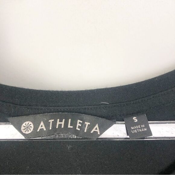 ATHLETA | Asymmetrical Drapey Black Short Sleeve Midi T-Shirt Dress Women’s S - Picture 5 of 8